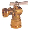 Vanne à sphère laiton à écrou tournant - raccord DECA à purge modèle équerre manette laiton 2/3-1/3