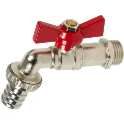 Vanne de puisage laiton nickelés poignée papillon rouge