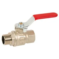 Vanne à sphère laiton titré CW617N filet long mâle- femelle raccordement BSP poignée plate rouge