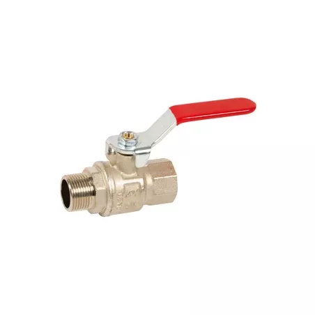 Vanne à sphère laiton titré CW617N filet long mâle- femelle raccordement BSP poignée plate rouge