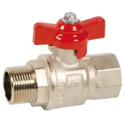 Vanne à sphère laiton titré CW617N filet long mâle- femelle raccordement BSP poignée papillon rouge