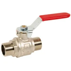 Vanne à sphère laiton titré CW617N filet long mâle - mâle raccordement BSP poignée plate rouge