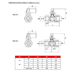 DIMENSIONS MODELES FEMELLE - FEMELLE ( en mm )677 697