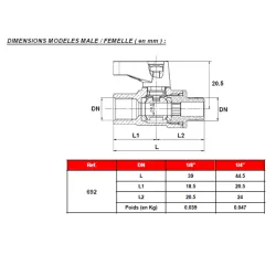 DIMENSIONS MODELES MALE - FEMELLE ( en mm )692