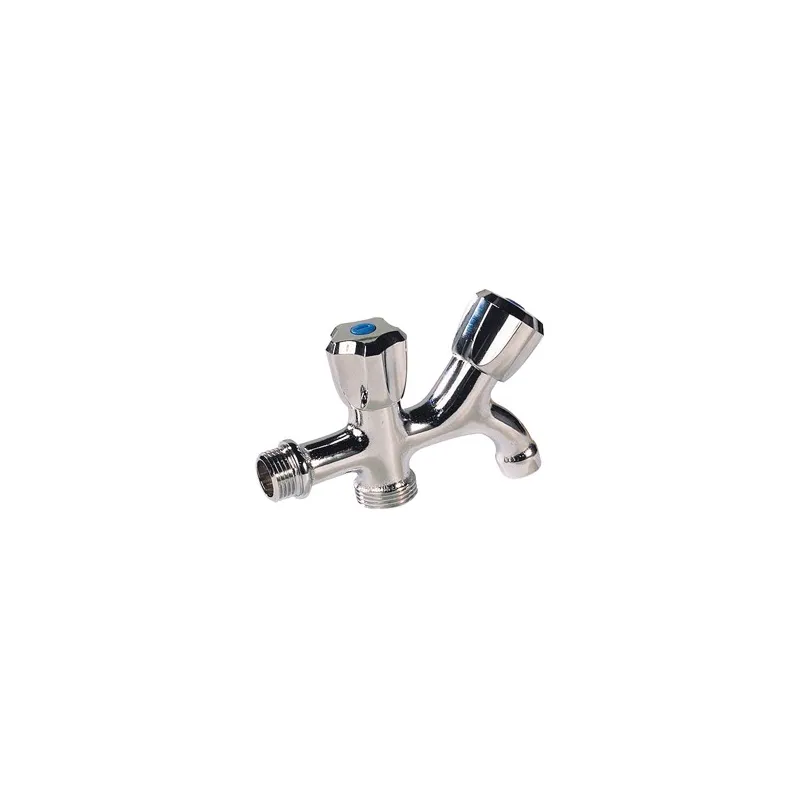 Robinet machine à laver (sortie 3/4") laiton chromé mâle mâle avec robinet de puisage