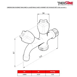 DIMENSIONS ROBINET MACHINE A LAVER MALE AVEC ROBINET DE PUISAGE REF.1329