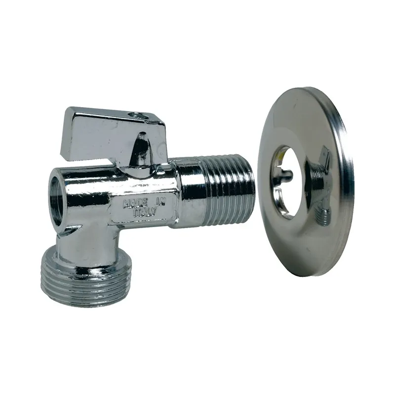 Robinet machine à laver (sortie 3/4") laiton chromé équerre rallongé avec rosace mâle mâle