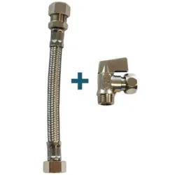 Kit vanne à sphère équerre pour réservoir de WC + flexible 150mm 3/8"
