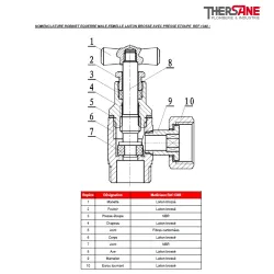 NOMENCLATURE ROBINET EQUERRE MALE-FEMELLE LAITON BROSSE AVEC PRESSE ETOUPE REF.1340