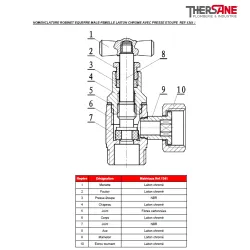 NOMENCLATURE ROBINET EQUERRE MALE-FEMELLE LAITON CHROME AVEC PRESSE ETOUPE REF.1341