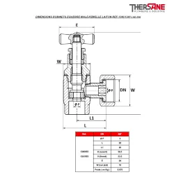 DIMENSIONS ROBINETS EQUERRE MALE-FEMELLE LAITON REF.1340 1341