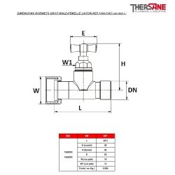DIMENSIONS ROBINETS DROIT MALE-FEMELLE LAITON REF.1342-1343