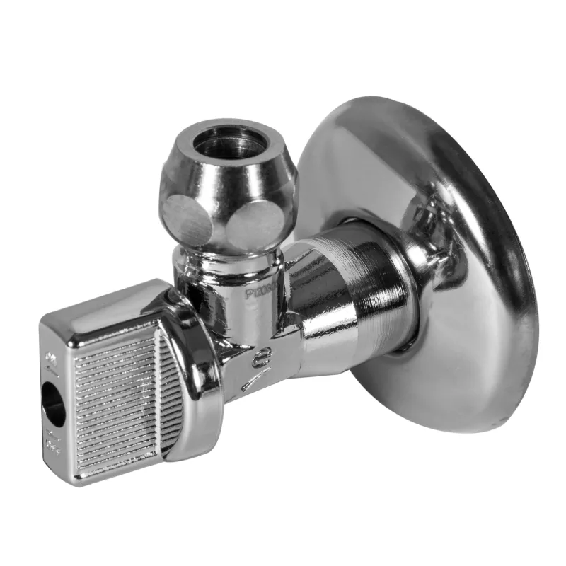 Vanne 1/4 de tour équerre pour lavabo laiton chromé avec rosace mâle 1/2"