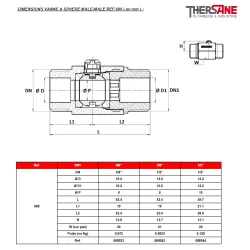 DIMENSIONS VANNE A SPHERE MALE-MALE REF.688