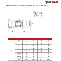 DIMENSIONS VANNE A SPHERE REDUITE AVEC BICONES POUR TUBE CUIVRE REF.6871