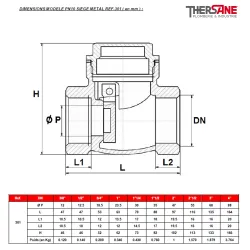 DIMENSIONS MODELE PN10 SIEGE METAL REF.301