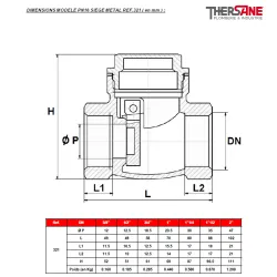 DIMENSIONS MODELE PN16 SIEGE METAL REF.321