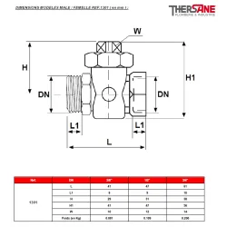 DIMENSIONS MODELES MALE - FEMELLE REF.1301