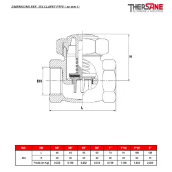 DIMENSIONS REF. 354 CLAPET PTFE ( en mm ) 350 354