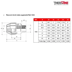 Raccord droit mâle augmenté Ref.1002