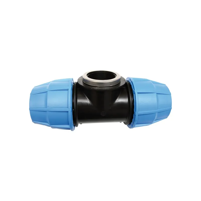 Raccord polypropylène en T taraudé femelle au centre à serrage extérieur