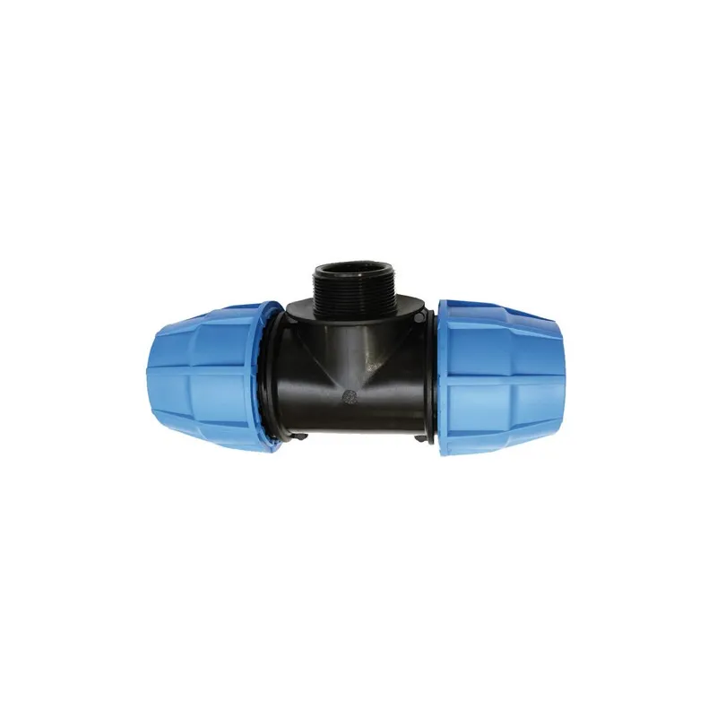 Raccord polypropylène en T fileté mâle au centre à serrage extérieur