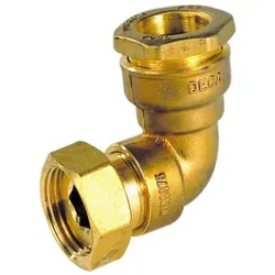 Coude 90° femelle écrou prisonnier  laiton DECA à serrage extérieur pour tube polyéthylène