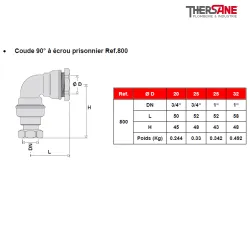 Coude 90° à écrou prisonnier Ref.800