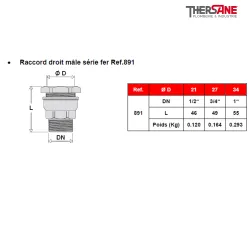 Raccord droit mâle série fer Ref.891