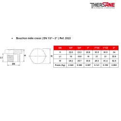 Bouchon mâle creux ( DN 1/2“– 2“ ) Ref. 2022