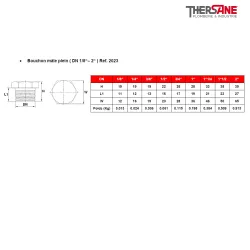 Bouchon mâle plein ( DN 1/8“– 2“ ) Ref. 2023