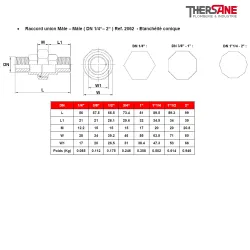 Raccord union Mâle – Mâle ( DN 1/4“– 2“ ) Ref. 2062 - Etanchéité conique