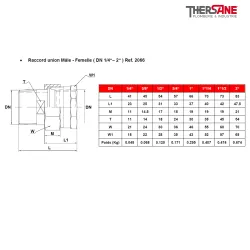 Raccord union Mâle - Femelle ( DN 1/4“– 2“ ) Ref. 2066