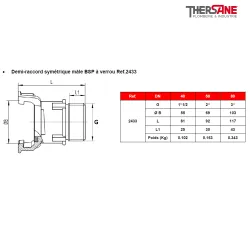 Demi-raccord symétrique mâle BSP à verrou Ref.2433