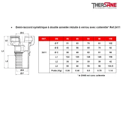 Demi-raccord symétrique à douille annelée réduite à verrou avec collerette Ref.2411