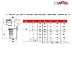Demi-raccord symétrique à douille annelée réduite à verrou avec collerette Ref.2421