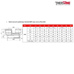 Demi-raccord symétrique femelle BSP sans verrou Ref.2426