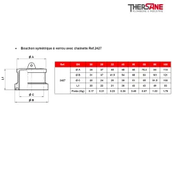 Bouchon symétrique à verrou avec chaînette Ref.2427