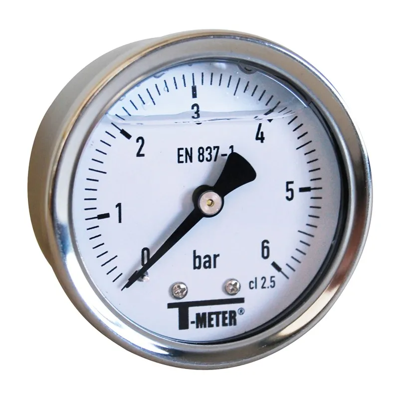 Manomètre axial à bain de glycérine, boîtier inox 10 bar