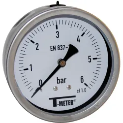 Manomètre axial 1/2'' à bain de glycérine boîtier inox Ø100 classe 1%