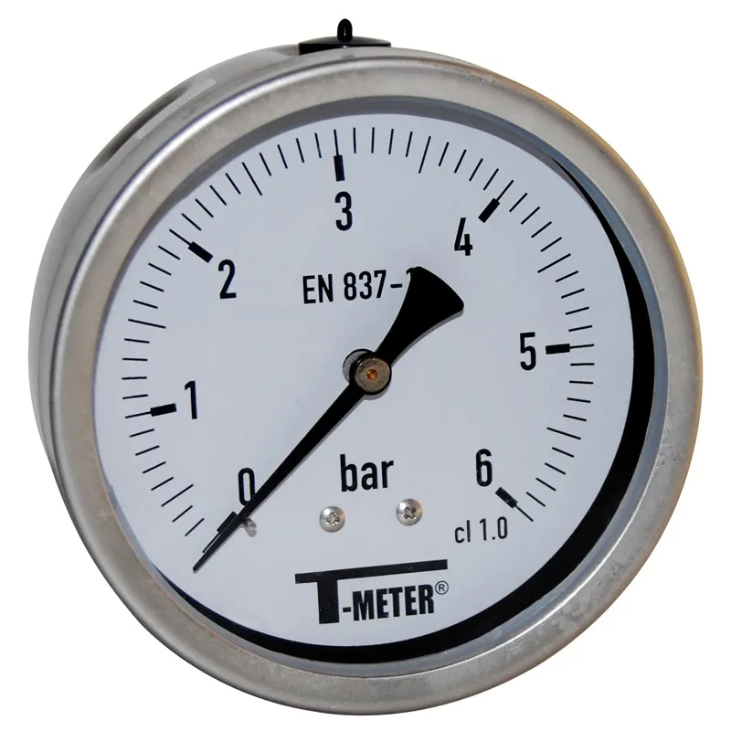 Manomètre axial 1/2'' à bain de glycérine boîtier inox Ø100 classe 1%