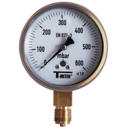 Manomètre radial 1/2" boîtier inox Ø100 classe 1,6%