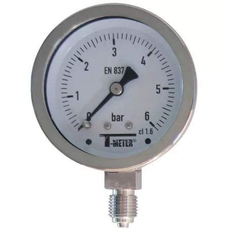 Manomètre radial 1/4" tout inox Ø63 classe 1,6% verre sécurit
