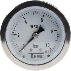 Manomètre axial 1/4" tout inox Ø63 classe 1,6% verre sécurit