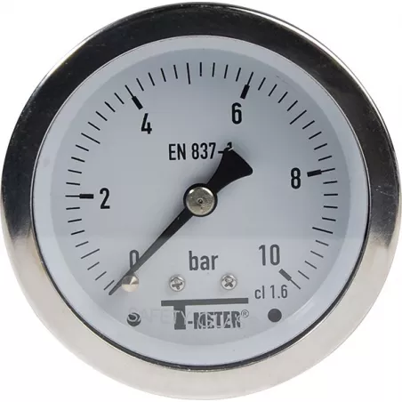 Manomètre axial 1/4" tout inox Ø63 classe 1,6% verre sécurit