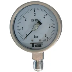 Manomètre radial 1/2" tout inox Ø100 classe 1% verre sécurit