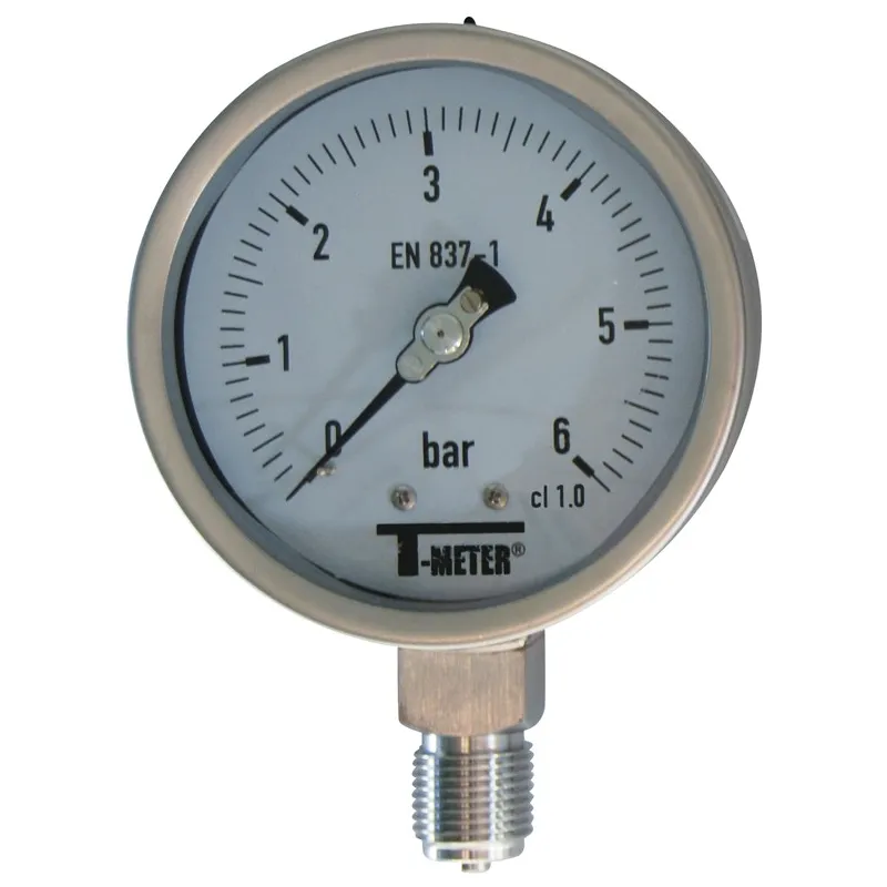 Manomètre radial 1/2" tout inox Ø100 classe 1% verre sécurit
