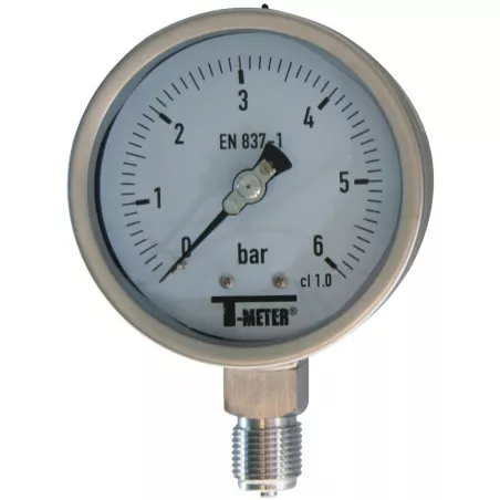Manomètre radial 1/2" tout inox Ø100 classe 1% verre sécurit