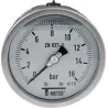 Manomètre axial 1/2'' verre sécurit à bain de glycérine tout inox Ø100 classe 1%
