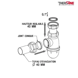 Dimensions Siphon évier à culot